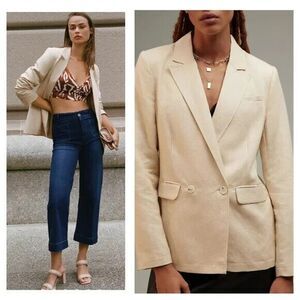 Paige Dawson Blazer in Ecru White Linen Double Breasted Oversized Work Women XS